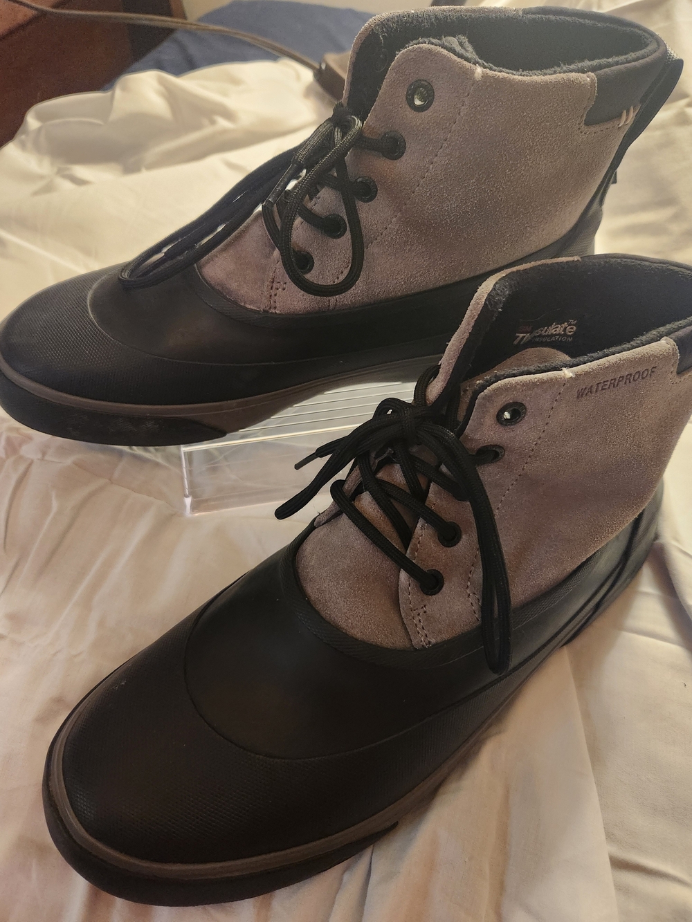 Sperry Gray Suede and Black Rubber Waterproof Duck Boots